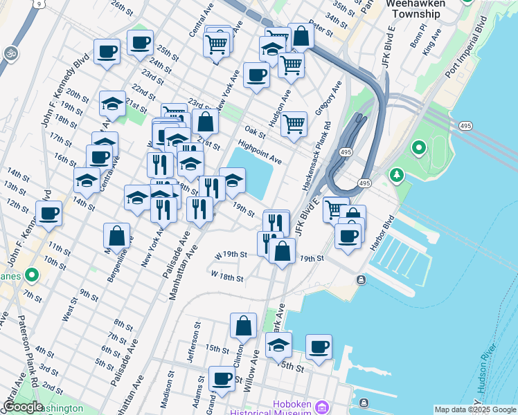 map of restaurants, bars, coffee shops, grocery stores, and more near 135 20th Street in Union City