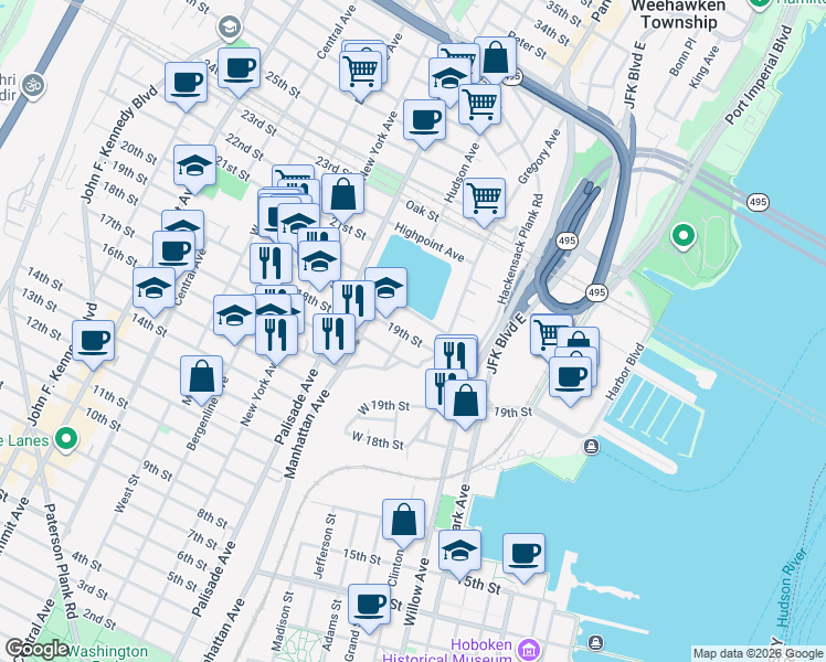 map of restaurants, bars, coffee shops, grocery stores, and more near 135 20th Street in Union City