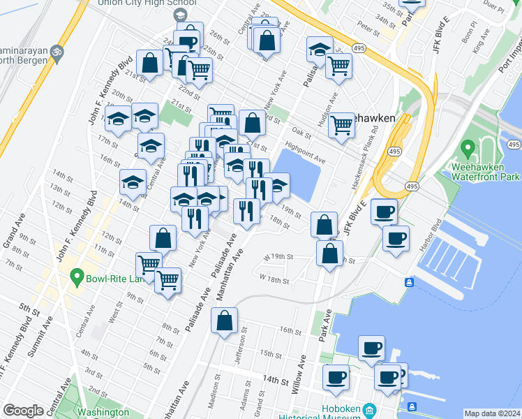 map of restaurants, bars, coffee shops, grocery stores, and more near in Union City