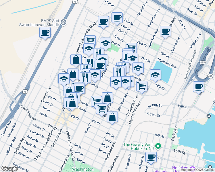 map of restaurants, bars, coffee shops, grocery stores, and more near 619 15th Street in Union City