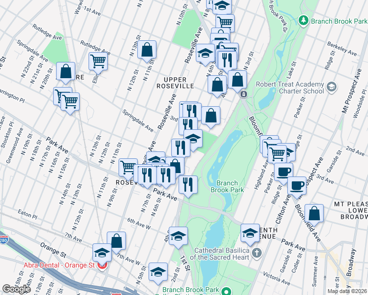 map of restaurants, bars, coffee shops, grocery stores, and more near 400-402 North 6th Street in Newark
