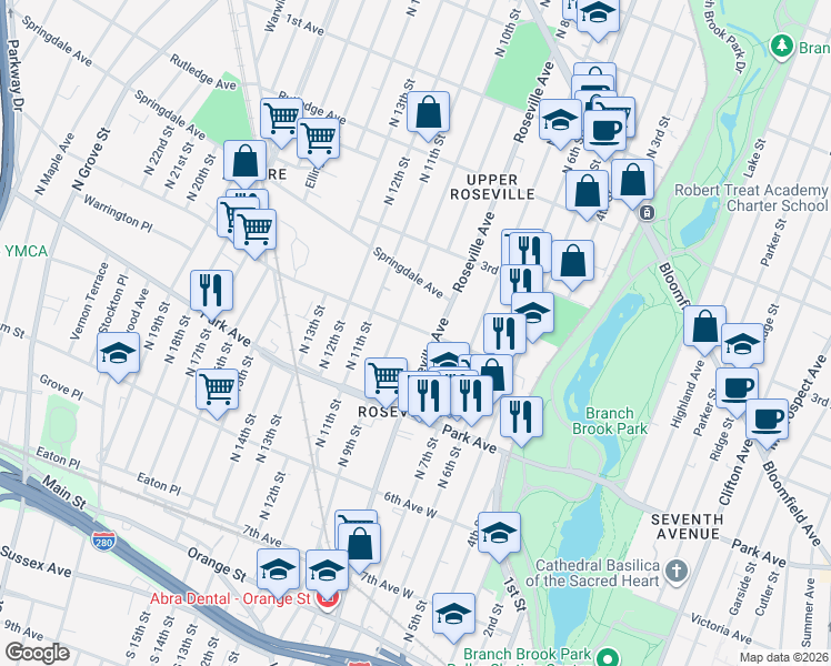 map of restaurants, bars, coffee shops, grocery stores, and more near 421 4th Avenue in Newark