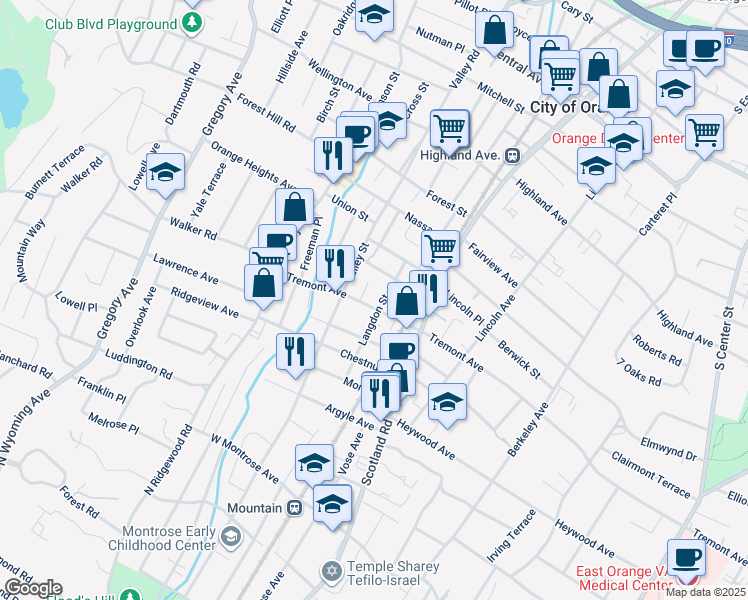 map of restaurants, bars, coffee shops, grocery stores, and more near 589 Tremont Avenue in City of Orange