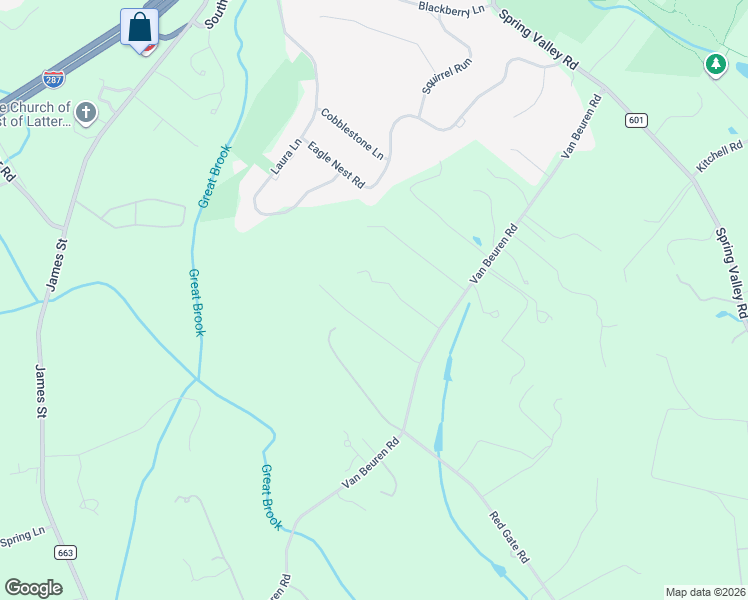 map of restaurants, bars, coffee shops, grocery stores, and more near 585 Van Beuren Road in Morristown