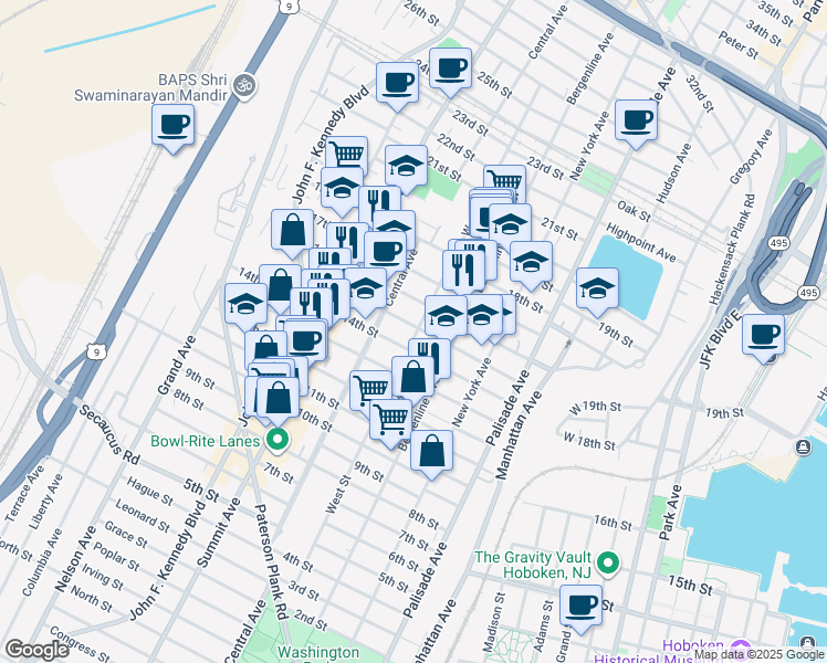 map of restaurants, bars, coffee shops, grocery stores, and more near 619 15th Street in Union City