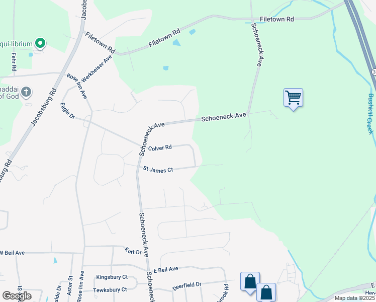 map of restaurants, bars, coffee shops, grocery stores, and more near 450 Colver Road in Nazareth