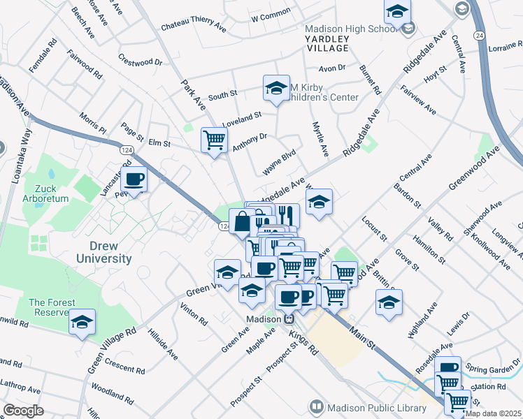 map of restaurants, bars, coffee shops, grocery stores, and more near 3 Cook Avenue in Madison