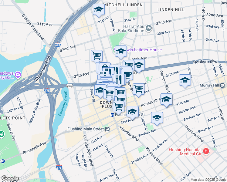 map of restaurants, bars, coffee shops, grocery stores, and more near 136-33 37th Avenue in Queens