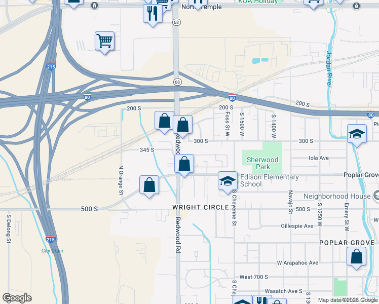 map of restaurants, bars, coffee shops, grocery stores, and more near 1594 West 400 South in Salt Lake City
