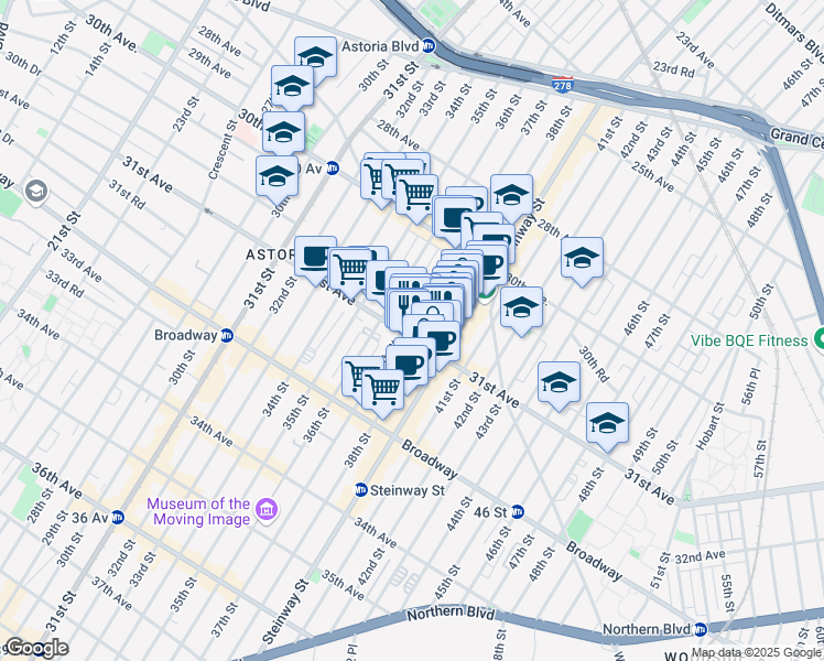 map of restaurants, bars, coffee shops, grocery stores, and more near 3701 31st Avenue in Queens