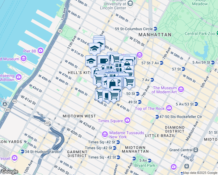map of restaurants, bars, coffee shops, grocery stores, and more near in New York