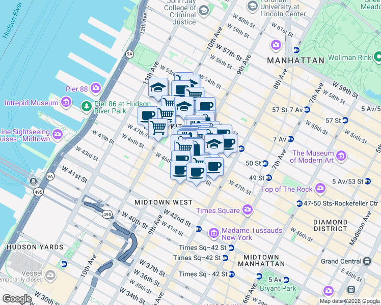 map of restaurants, bars, coffee shops, grocery stores, and more near in New York