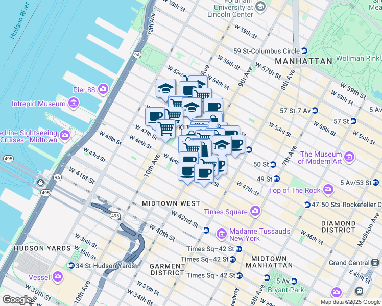 map of restaurants, bars, coffee shops, grocery stores, and more near in New York