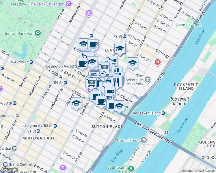 map of restaurants, bars, coffee shops, grocery stores, and more near in New York