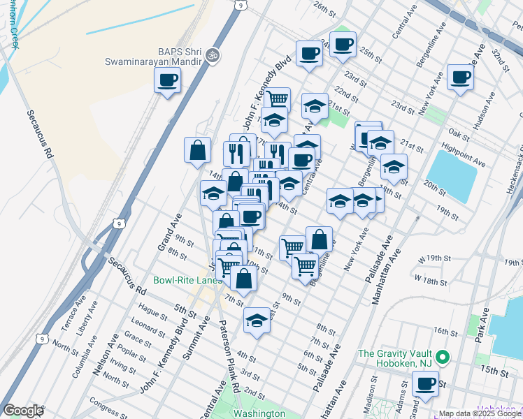 map of restaurants, bars, coffee shops, grocery stores, and more near 1311 Summit Avenue in Union City