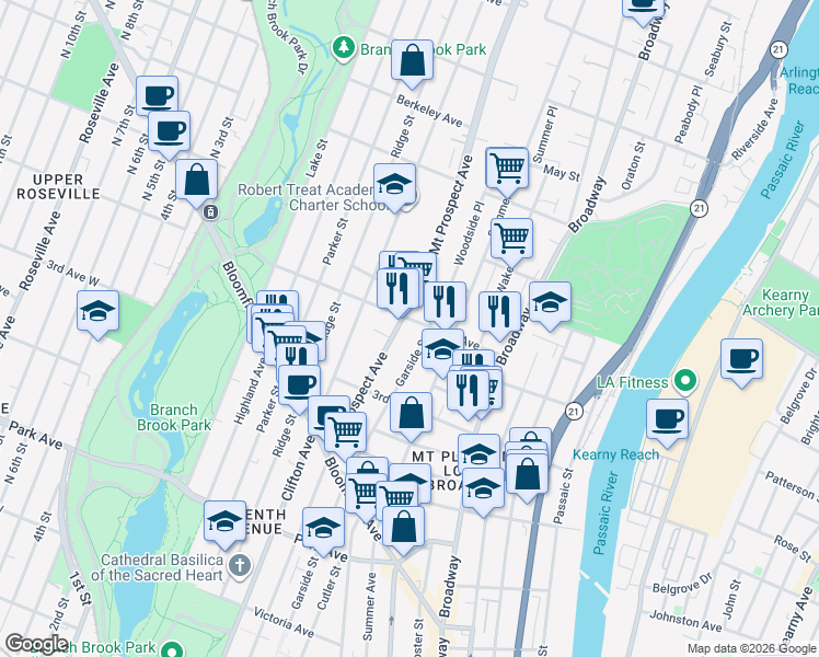 map of restaurants, bars, coffee shops, grocery stores, and more near 80 2nd Avenue in Newark