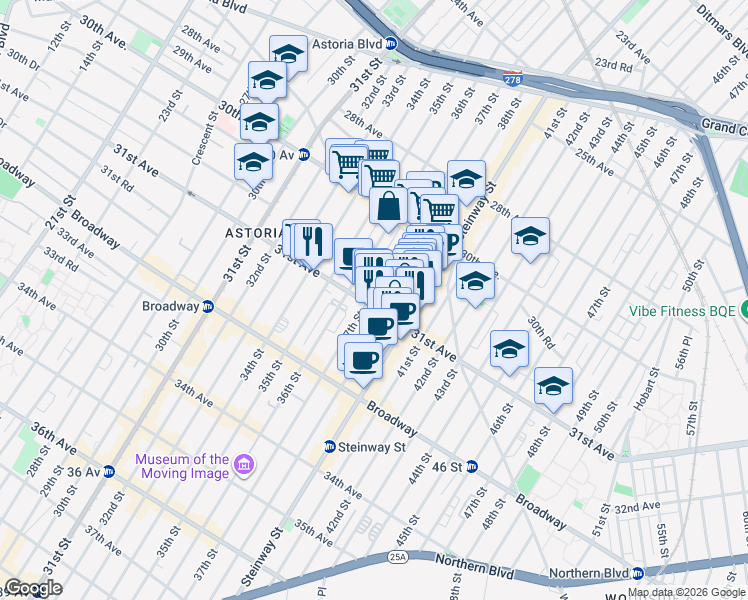 map of restaurants, bars, coffee shops, grocery stores, and more near in 
