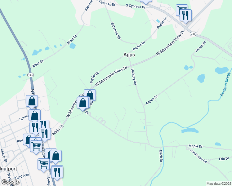 map of restaurants, bars, coffee shops, grocery stores, and more near 944 Hickory Road in Walnutport