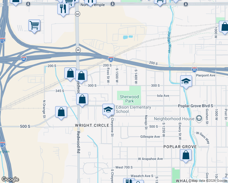 map of restaurants, bars, coffee shops, grocery stores, and more near 325 South Cheyenne Street in Salt Lake City