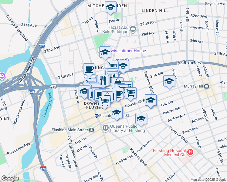 map of restaurants, bars, coffee shops, grocery stores, and more near 136-75 37th Avenue in Queens