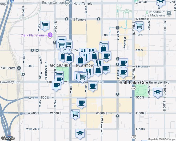 map of restaurants, bars, coffee shops, grocery stores, and more near in Salt Lake City