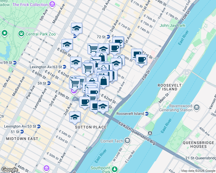 map of restaurants, bars, coffee shops, grocery stores, and more near in New York