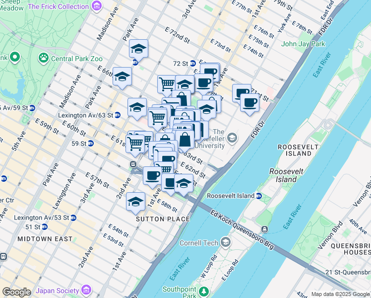 map of restaurants, bars, coffee shops, grocery stores, and more near in New York