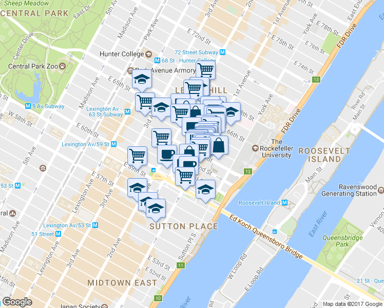 map of restaurants, bars, coffee shops, grocery stores, and more near in New York