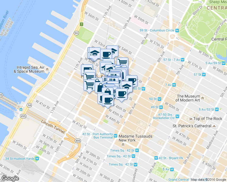 map of restaurants, bars, coffee shops, grocery stores, and more near in New York