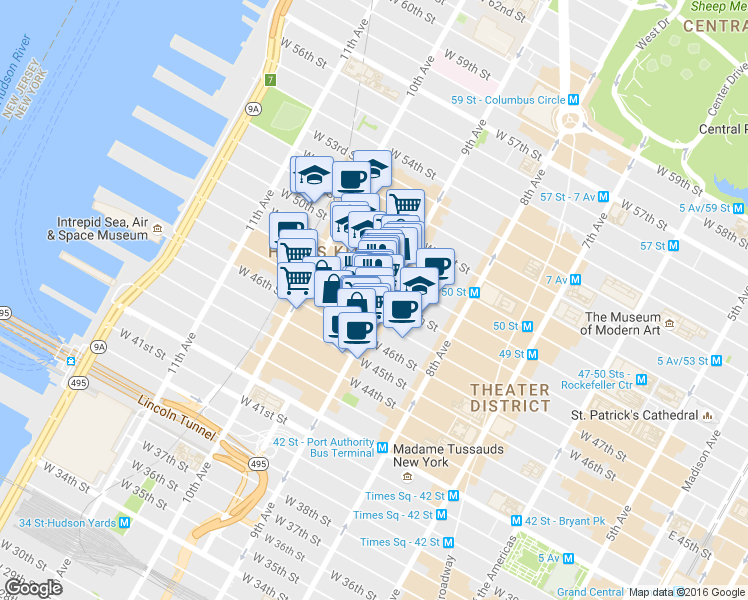 map of restaurants, bars, coffee shops, grocery stores, and more near in New York