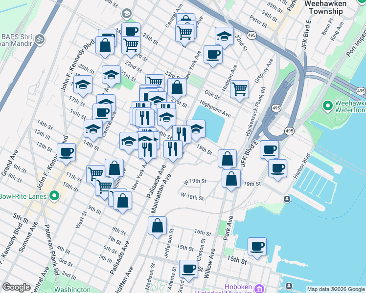 map of restaurants, bars, coffee shops, grocery stores, and more near in Union City