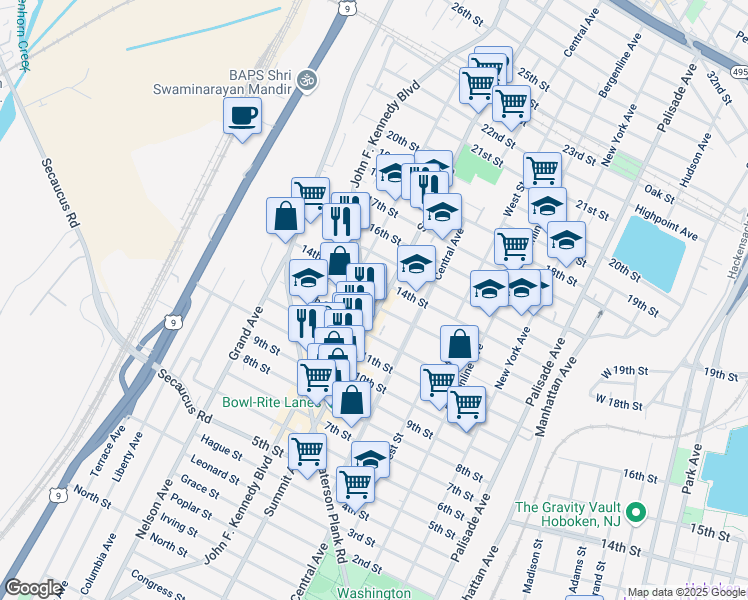 map of restaurants, bars, coffee shops, grocery stores, and more near 1311 Summit Avenue in Union City