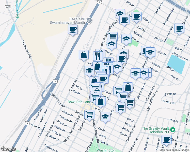 map of restaurants, bars, coffee shops, grocery stores, and more near in North Bergen
