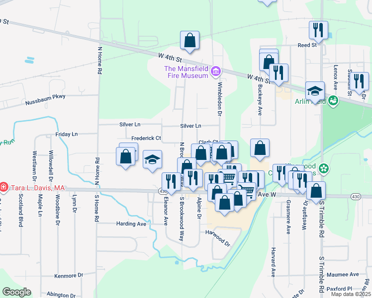 map of restaurants, bars, coffee shops, grocery stores, and more near 113 Lasalle Street in Mansfield