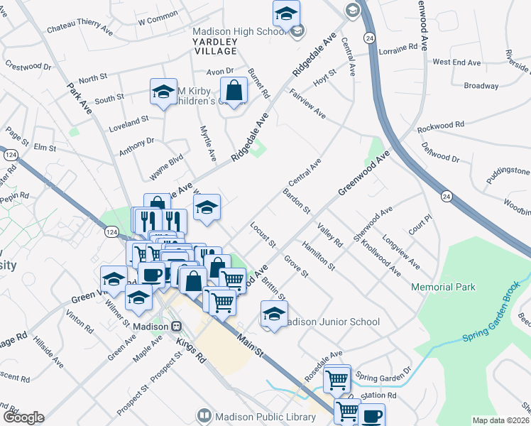 map of restaurants, bars, coffee shops, grocery stores, and more near 88 Central Avenue in Madison