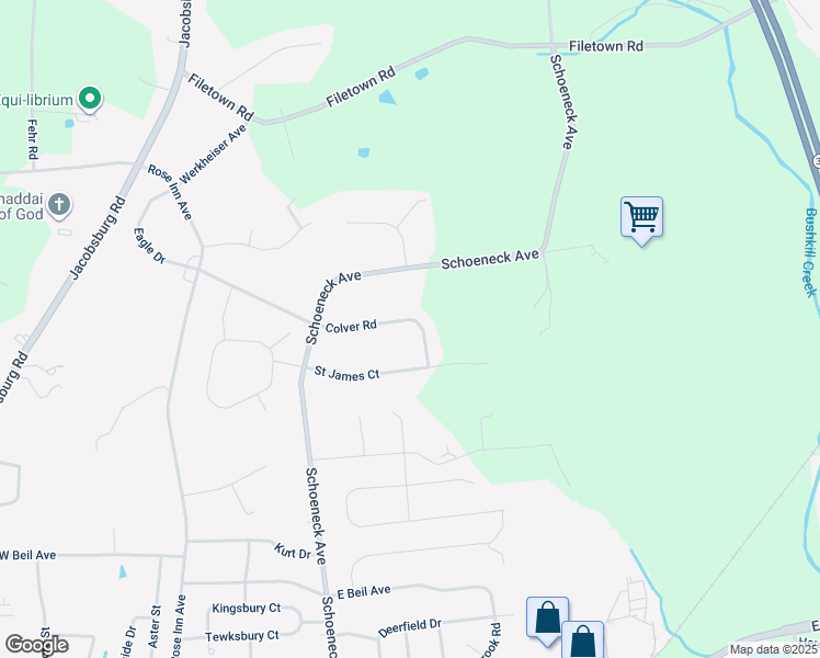 map of restaurants, bars, coffee shops, grocery stores, and more near 450 Colver Road in Nazareth