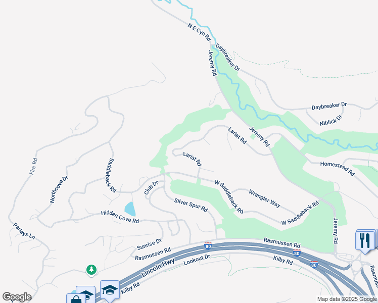map of restaurants, bars, coffee shops, grocery stores, and more near 8998 Lariat Road in Park City