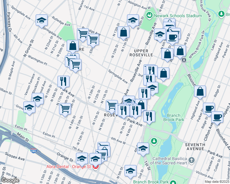 map of restaurants, bars, coffee shops, grocery stores, and more near 446 4th Avenue West in Newark
