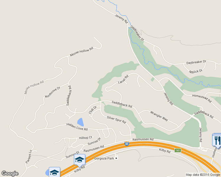 map of restaurants, bars, coffee shops, grocery stores, and more near 8998 Lariat Road in Park City