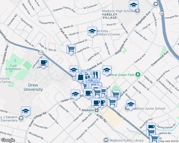 map of restaurants, bars, coffee shops, grocery stores, and more near 23 Ridgedale Avenue in Madison