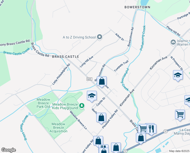 map of restaurants, bars, coffee shops, grocery stores, and more near 9 Bowerstown Road in Washington