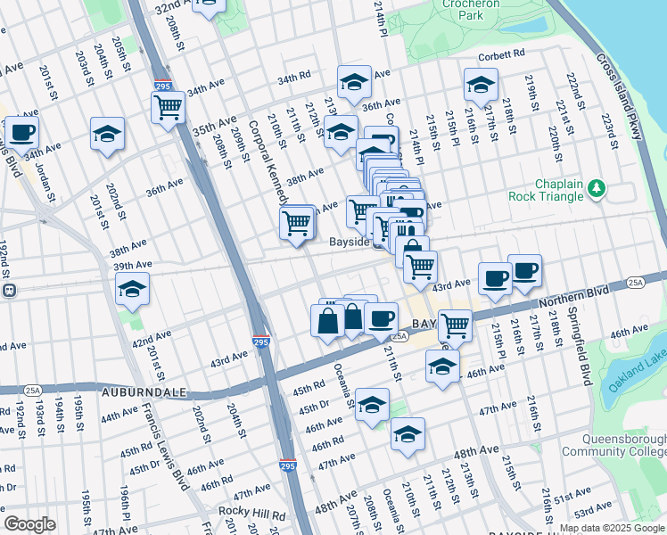 map of restaurants, bars, coffee shops, grocery stores, and more near in Queens