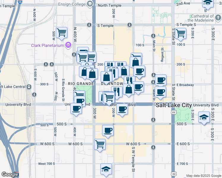 map of restaurants, bars, coffee shops, grocery stores, and more near in Salt Lake City