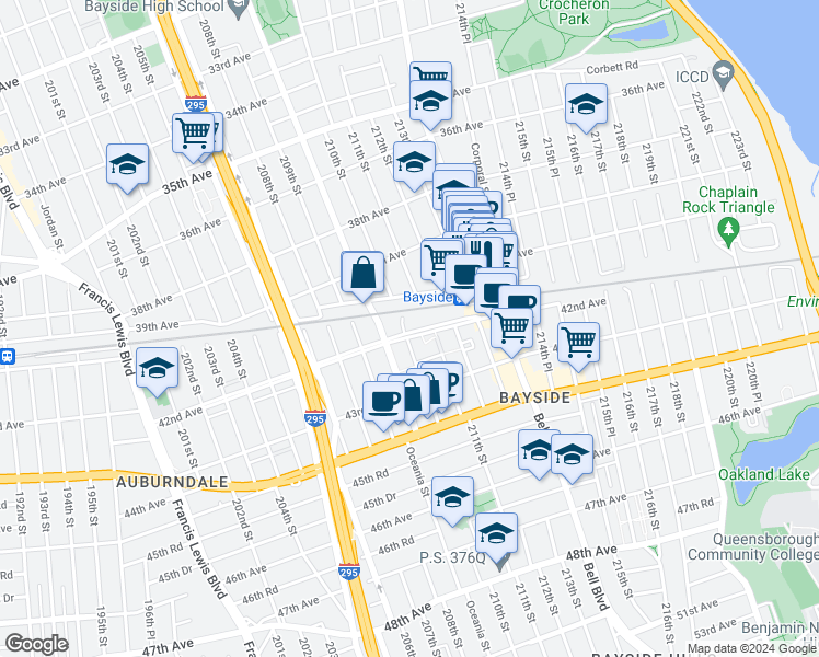 map of restaurants, bars, coffee shops, grocery stores, and more near in Queens
