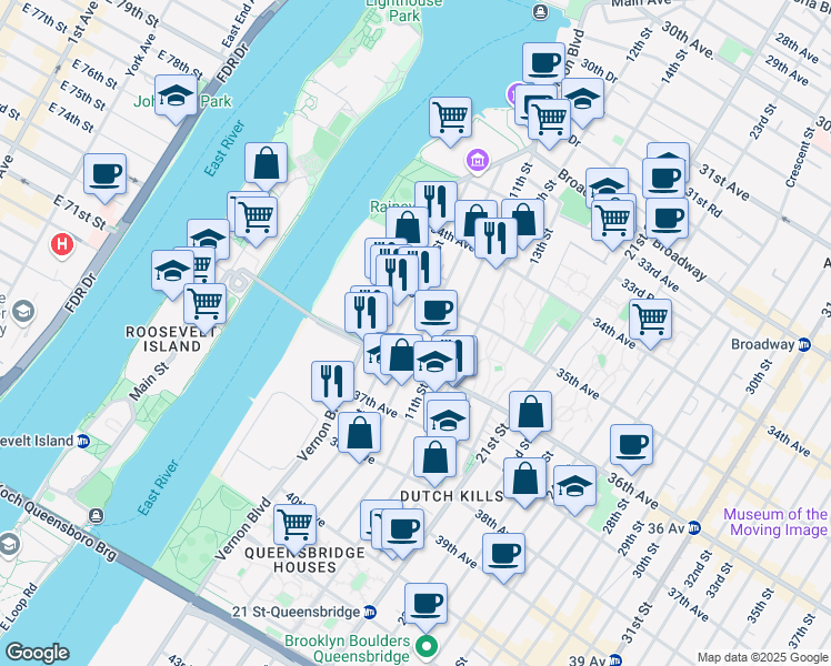 map of restaurants, bars, coffee shops, grocery stores, and more near 35-39 9th Street in Queens