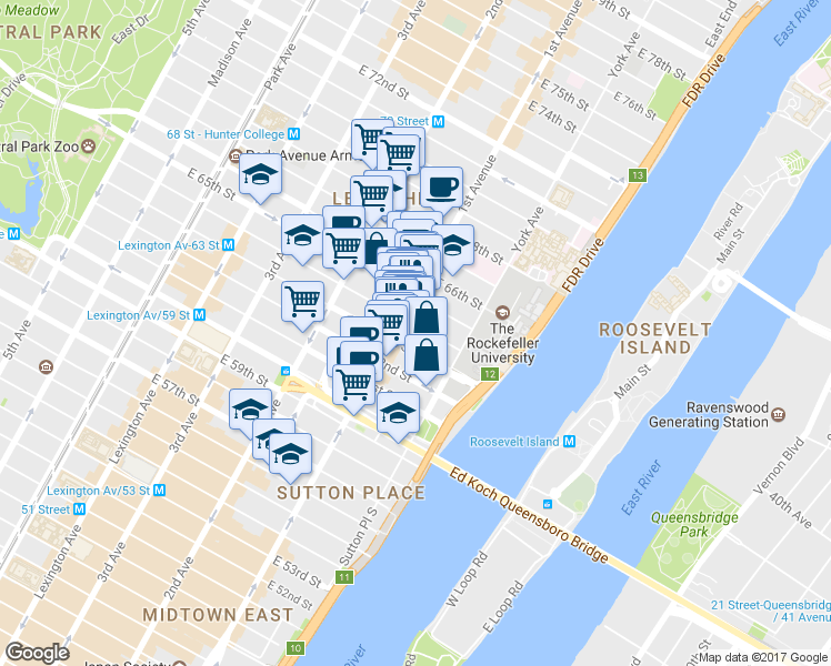 map of restaurants, bars, coffee shops, grocery stores, and more near in New York