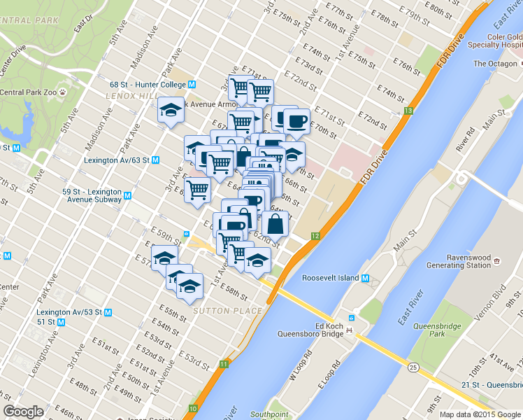 map of restaurants, bars, coffee shops, grocery stores, and more near in New York
