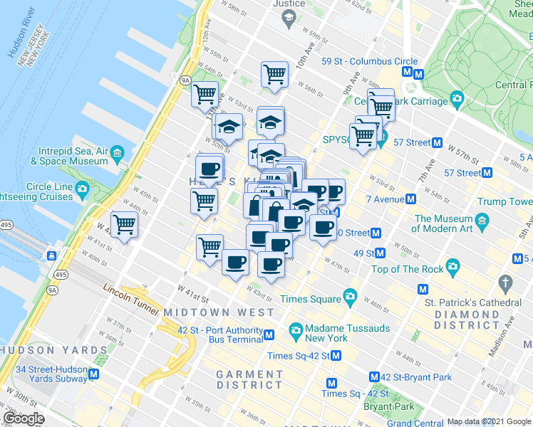 map of restaurants, bars, coffee shops, grocery stores, and more near in New York