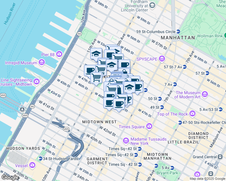 map of restaurants, bars, coffee shops, grocery stores, and more near in New York