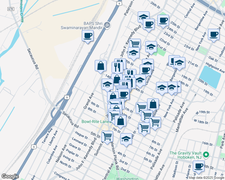 map of restaurants, bars, coffee shops, grocery stores, and more near in North Bergen